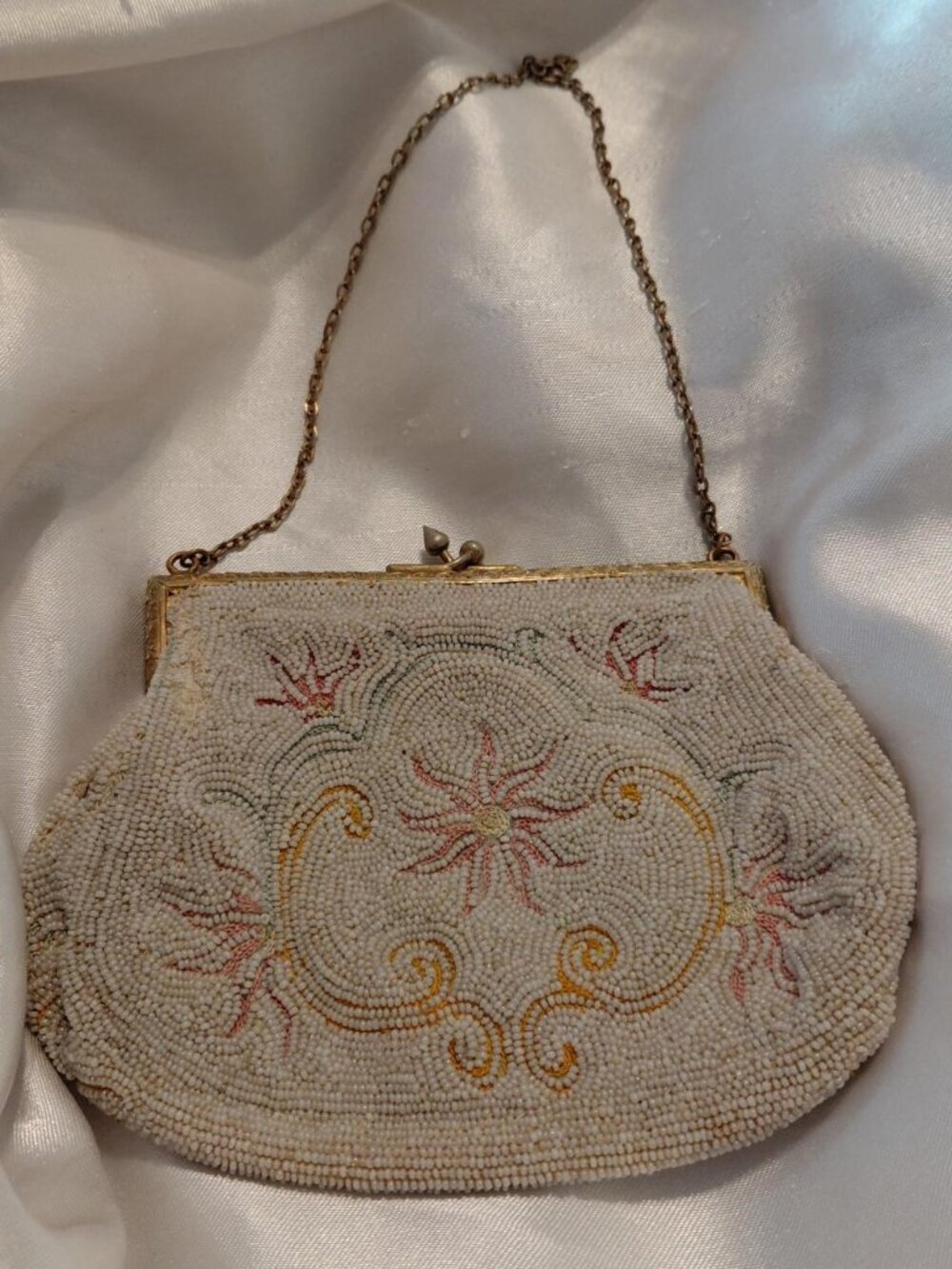 Antique French Micro-Beaded Mini Kisslock Purse - READ